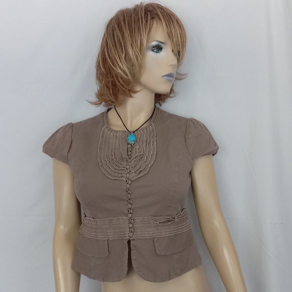 BCBG MAXAZRIA Brown Button Front Top Sz M CUTE! - Picture 2 of 7